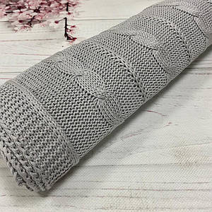 Плед в'язаний кіска з смужкою кольору сірий 95*75 см (90% бавовна, 10% акрил)