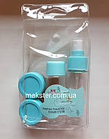 Дорожній набір флаконів і баночок для косметики 4 ємності в прозорій косметичці Блакитний
