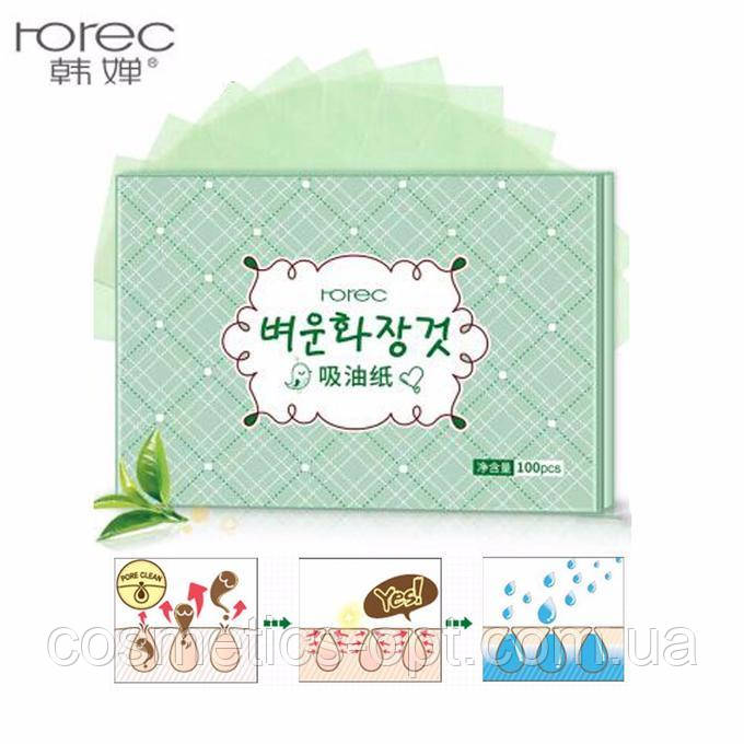 Матувальні серветки з екстрактом зеленого чаю Rorec Oil Absorbing Paper, 100 шт.