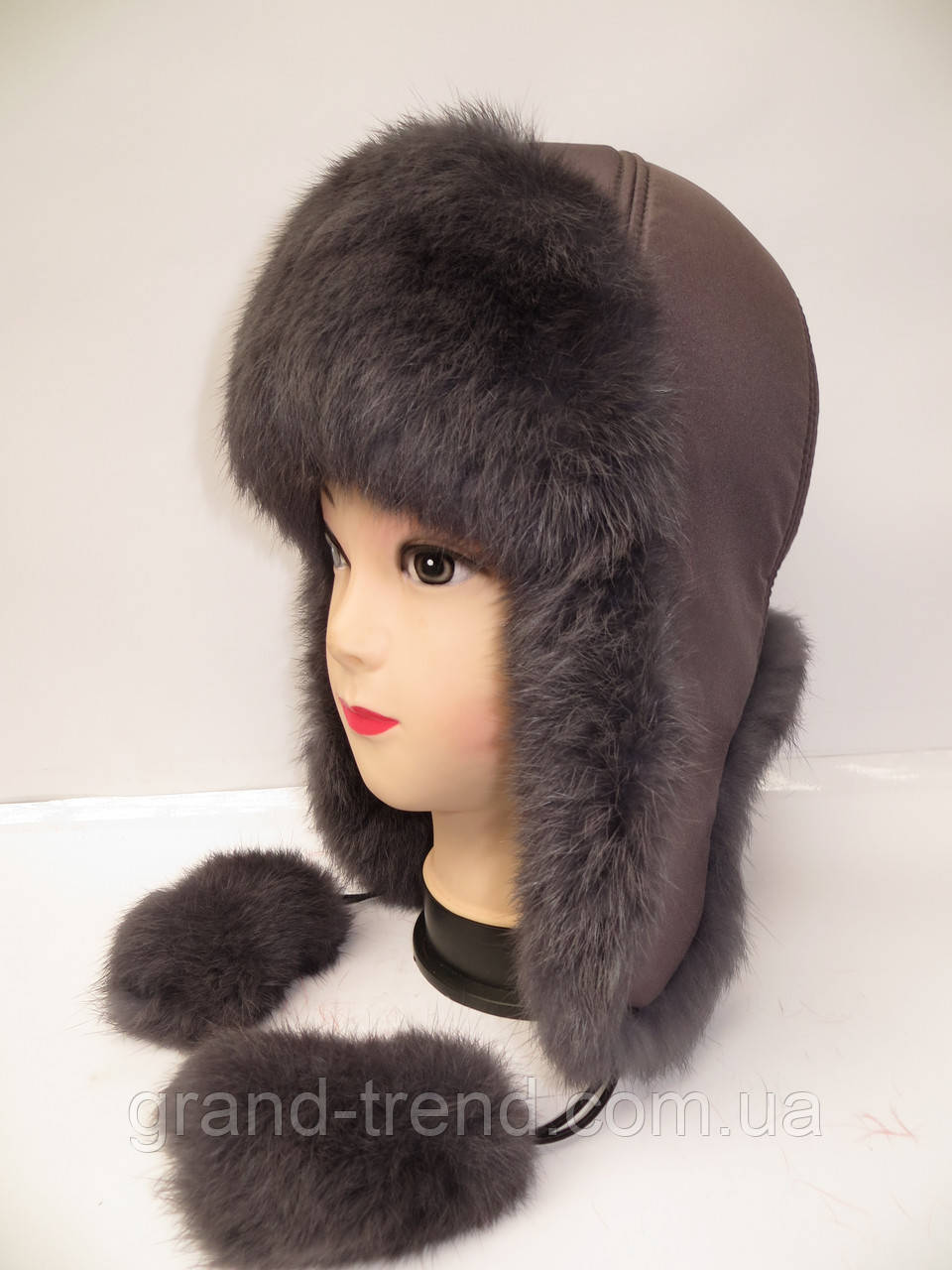 Женская шапка ушанка из натурального меха кролика - фото 2 - id-p142435681