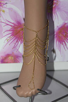 Стильний браслет на ногу довгий золотистий
