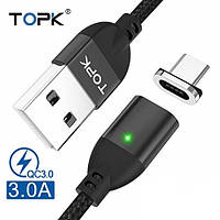 Оригинальный магнитный кабель TOPK TK0141 Type-C Quick Charge 3A быстрая зарядка QC3.0 Black (CS0141800310)