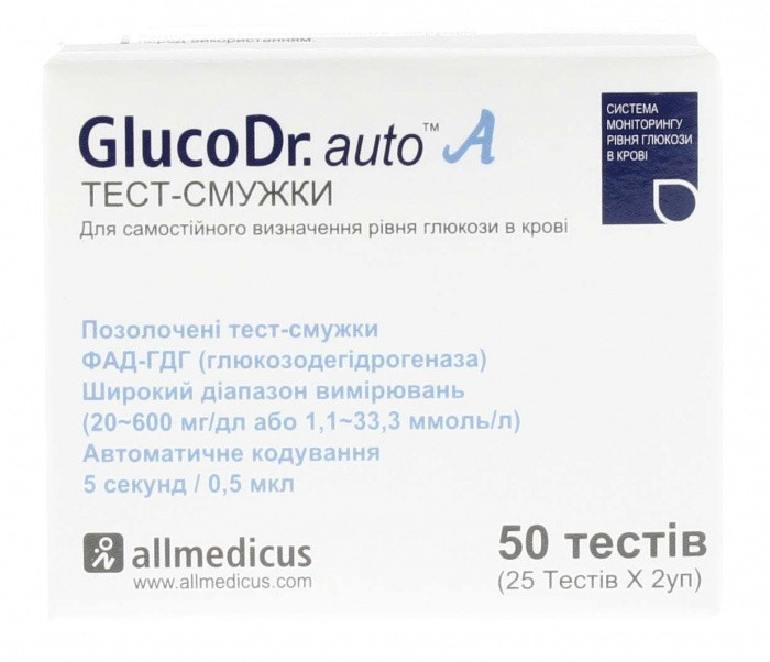 Тест-полоски GlucoDr.Auto AGM 4000 (Глюко ДР),для контроля рівня глюкози, allmedicus, 100 шт.