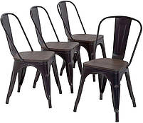 Стілець Tolix чорний матовий металевий з дерев'яним сидінням,  у стилі лофт, фото 5