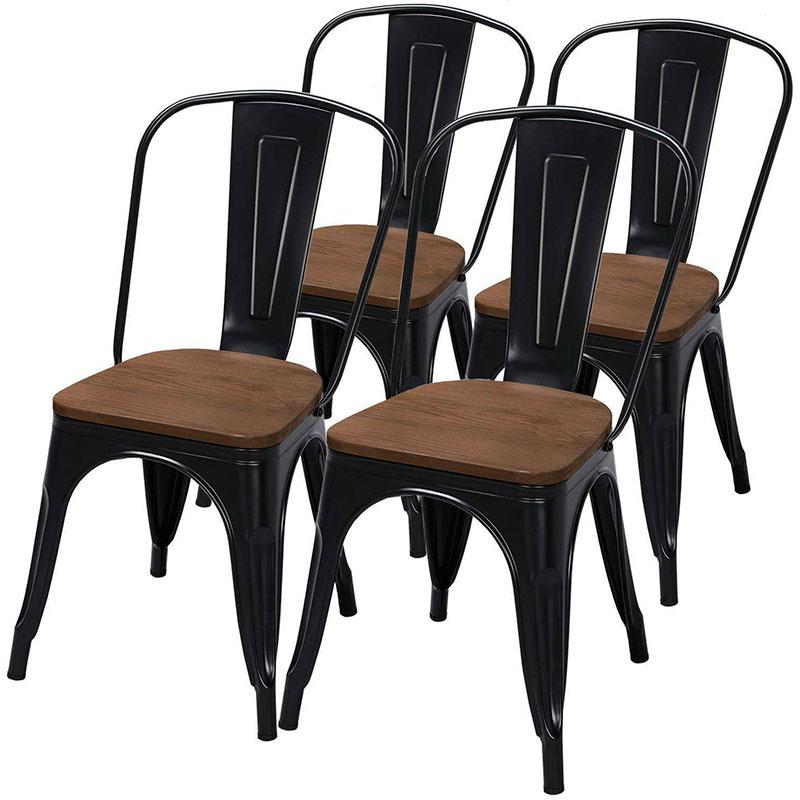 Стул металлический Tolix черный глянцевый с деревянным сиденьем, дизайн Xavier Pauchard в стиле лофт - фото 5 - id-p1128741946