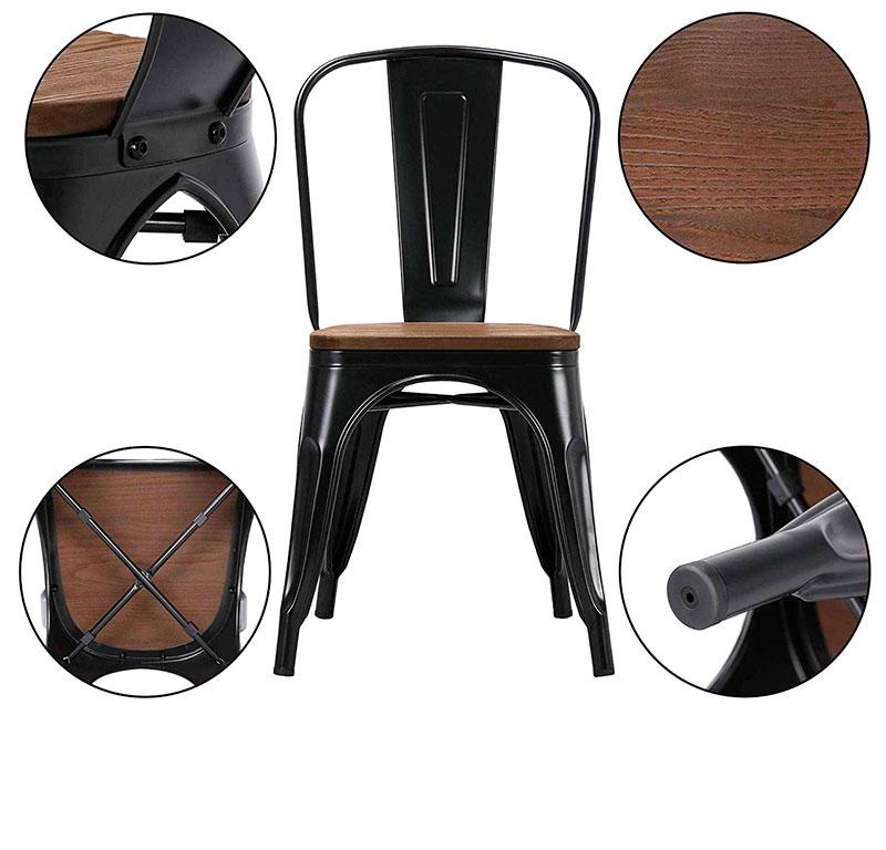 Стілець металевий Tolix чорний глянсовий із дерев'яним сидінням, дизайн Xavier Pauchard у стилі лофт