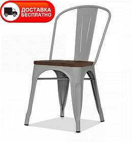 Стілець Tolix сірий глянсовий металевий з дерев'яним сидінням, дизайн Xavier Pauchard у стилі лофт