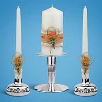 Набор свадебных свечей "Рустик", персиковый цвет украшения (арт. KL-05)