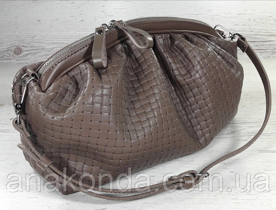 622 Натуральна шкіра, Об'ємна сумка клатч pouch. Сумка жіноча кавова - шкіряна сумка пельмень, фото 1