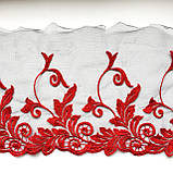 Ажурне мереживо, вишивка на сітці: червоного кольору нитка, чорна сітка, ширина 20 см, фото 2