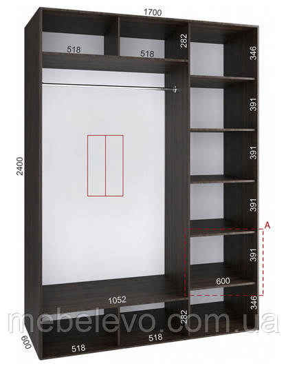 Шафа-купе 2 двері Стандарт 170х60 h-240, ТМ Фенікс