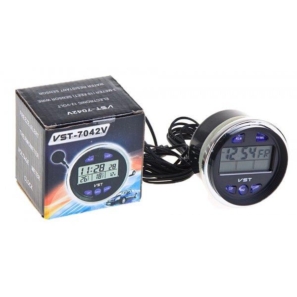 Автомобільні годинник - термометр - вольтметр VST 7042V Black