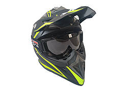 Шлем кросовий HF-116 (size: S, чорний-матовий з зеленим малюнком), фото 2
