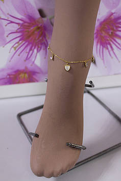 Чудовий тонкий браслет на ногу золотистий з сердечками