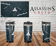 Термостакан Ассасин Крид "геном Ассасина" на сером фоне / Assassin's Creed