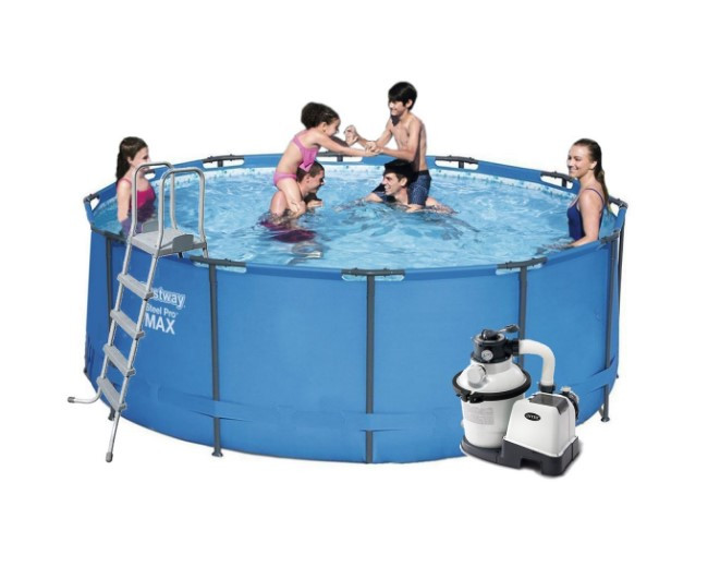 Басейн Bestway 15427-6 каркасний Ø 366 х 132 см, пісочний фільтр 4500 л / ч, сходи, тент, підстилка