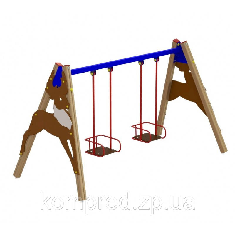 Гойдалки подвійні на дерев'яних стійках, фото 1