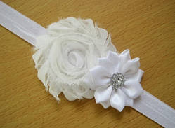 Повязочка на голову дитяча біла - декор 9см, розмір універсальний (на резинці)