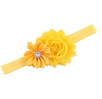 Повязочка на голову детская, резинка оранжевая, цветок желтый - декор 9см, размер универсальный (на резинке)