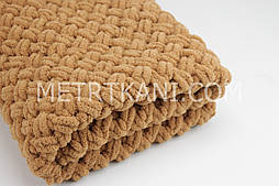 Плед в'язаний "Плюшевий" гірчичного кольору 90/80 см No56-52