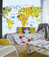 Детские фотошпалери с рельефом карта мира Kids Map 155 см х 250 см