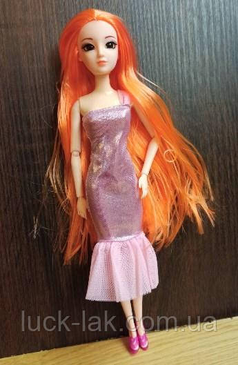 Шарнірна лялька з рудим довгим волоссям і скляними 3D очима + одяг і взуття