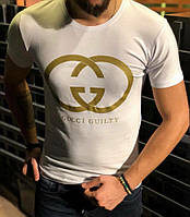 Біла футболка у стилі гуччi gold logo