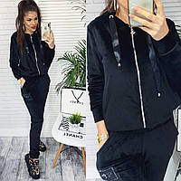 Велюровий жіночий спортивний костюм на змійці з капюшоном,велюр на натуральній основі чорний PHILIPP PLEIN