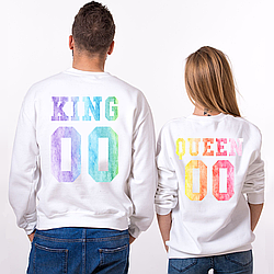 Парні іменні свитшоты KING/QUEEN - Multicolor Watercolor [Цифри можна змінювати] (50-100% передоплата)