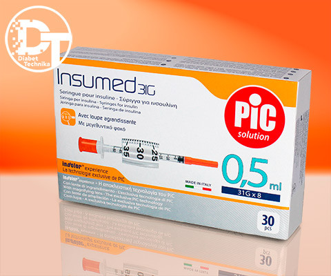 Шприци інсулінові Інсумед (INSUMED 0,5 мл U-100 31G/8 мм) -30 шт.