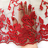 Ажурне мереживо, вишивка на сітці: червоного кольору нитка, чорна сітка, ширина 20 см, фото 5