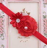 Пов'язка на голову дитяча червона - розмір декору 9см, розмір універсальний (на резинці)