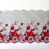 Ажурне мереживо, вишивка на сітці: червоного кольору нитка, чорна сітка, ширина 20 см, фото 2