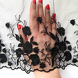 Ажурне мереживо, вишивка на сітці: чорного кольору нитка, чорна сітка, ширина 20 см, фото 3