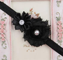 Пов'язка на голову дитяча чорна - розмір декору 9см, розмір універсальний (на резинці)