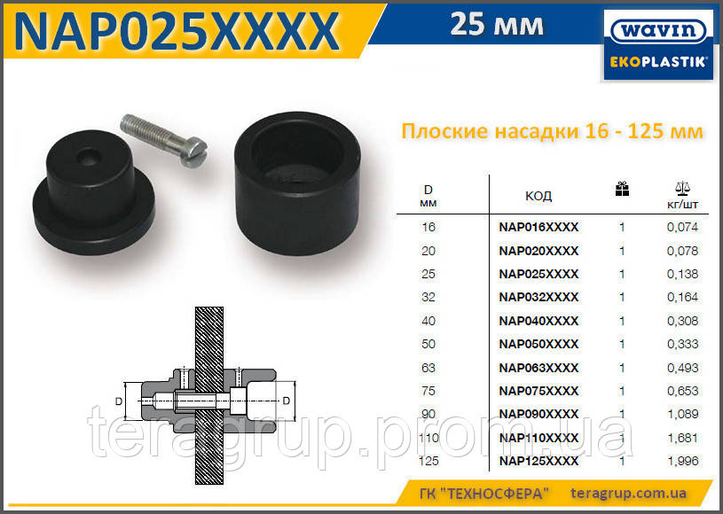 Насадка плоска Ø25 мм, Wavin Ekoplastik NAP025