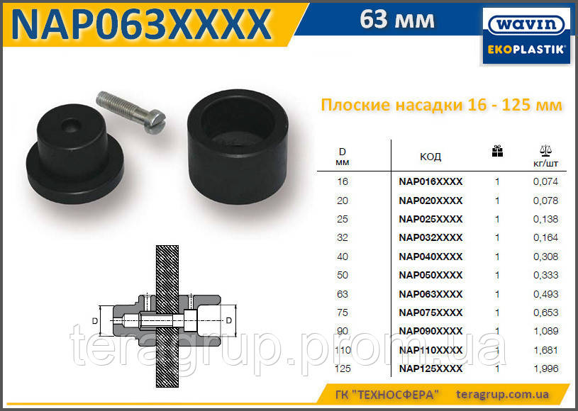 Насадка плоска Ø63 мм, Wavin Ekoplastik NAP063