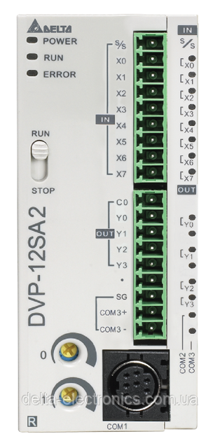 Базовий модуль контролера серії SA2 Delta Electronics, 8DI/4DO релейн., 24 В, RS232, RS485, DVP12SA211R