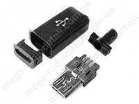 Штекер micro USB 5P-A на кабель черн.