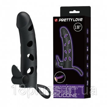 Насадка на член Pretty Love 6" Vibrating Penis Sleeve Black, фото 1