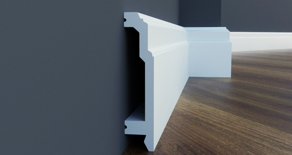 Ударостійкий плінтус LPC-26 з дюрополімер з кабель-каналом білого кольору Cezar висотою 103мм .Плінтус цезар, фото 1