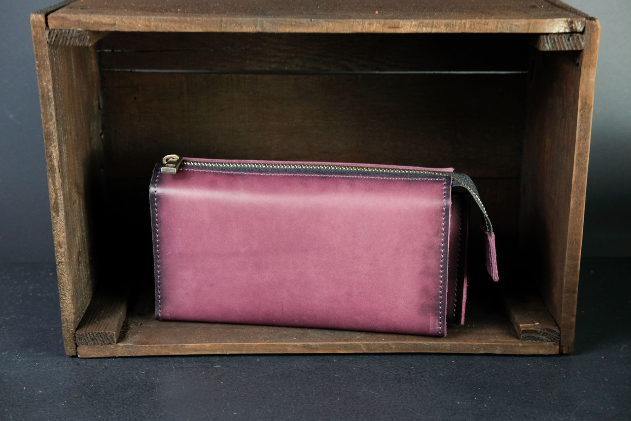 Шкіряний гаманець клатч Тревел, натуральна шкіра італійський Краст, колір Бордо