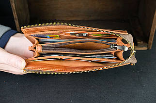 Шкіряний гаманець клатч Тревел, натуральна Вінтажна шкіра, колір Коньяк, фото 2