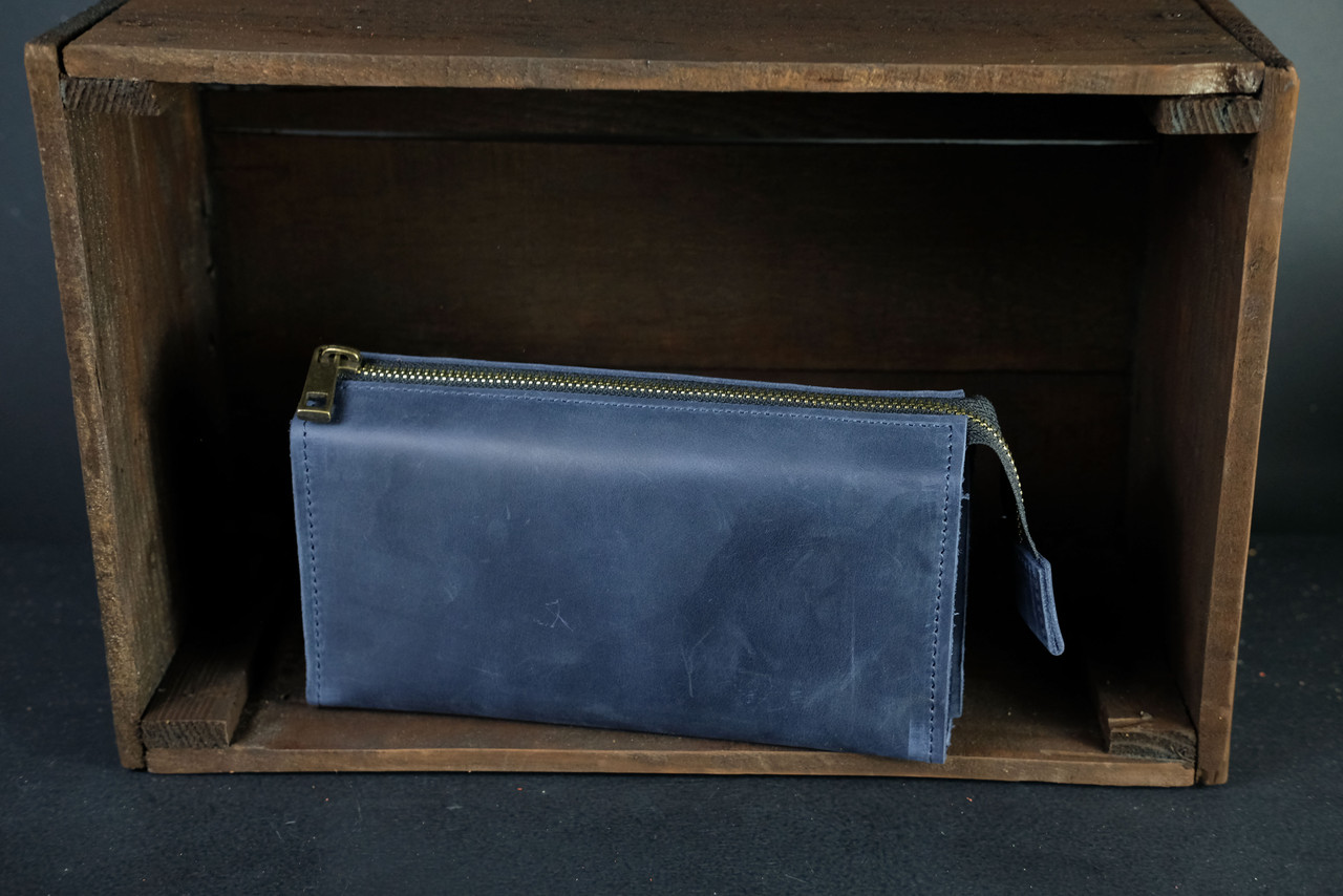 Жіночий гаманець клатч Тревел з натуральної шкіри колір Синій