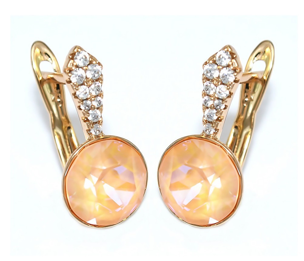 Сережки XР. Позолота 18К. Камені: Swarovski помаранчевий хамелеон та білий циркон. Довжина: 1,8 см. Ширина: 9 мм.