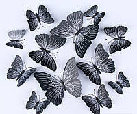 Декоративные 3D бабочки на магнитах, наклейки на стену / Бабочки на хлодильник черный цвет12 шт