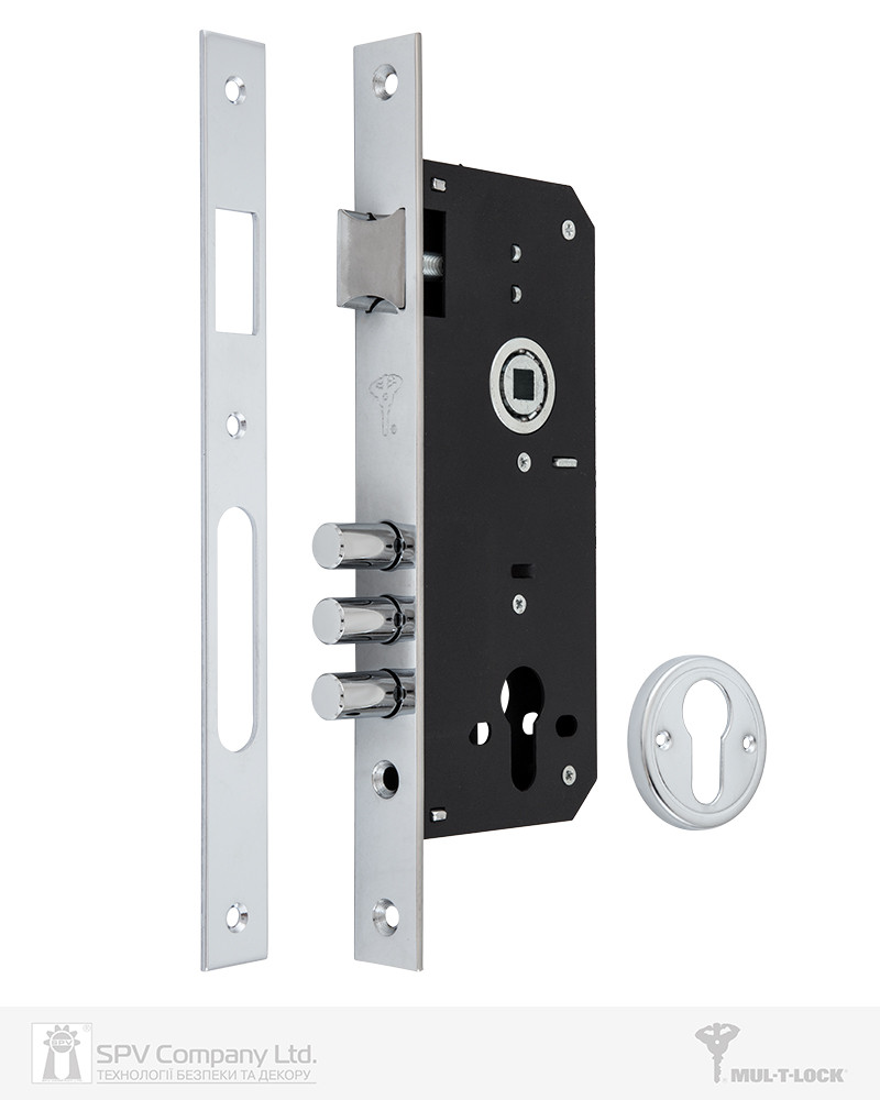 Замок врізний MUL-T-LOCK 85-45 3-SP (1-WAU DIN) хром