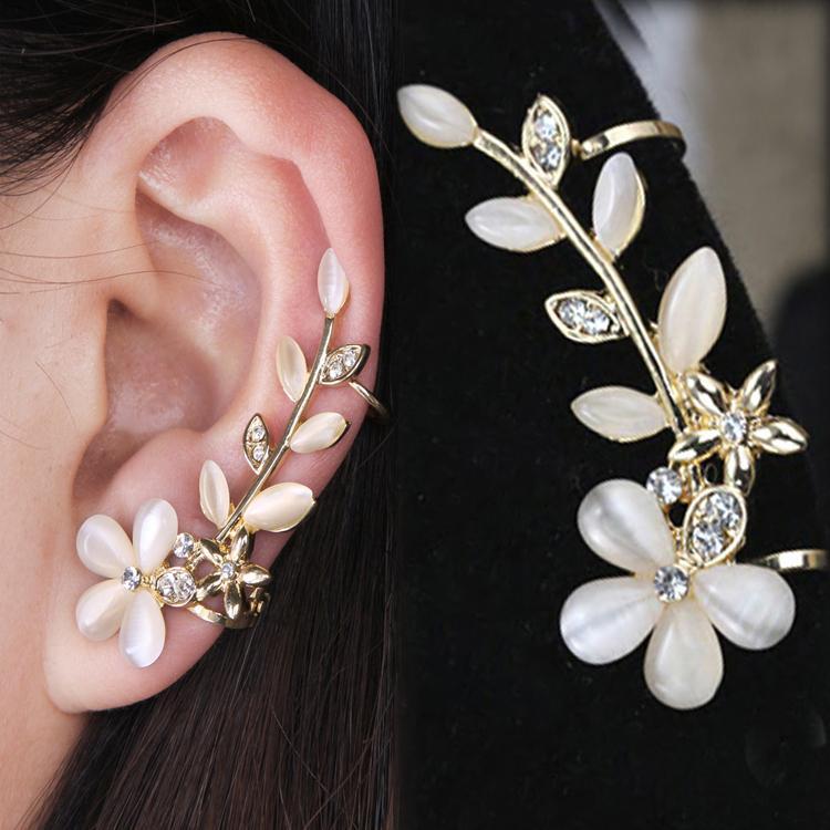 Кафф кліпс на вухо Квіти кристали без проколу Елегантний сережка Earcuff Кліп каф сережки
