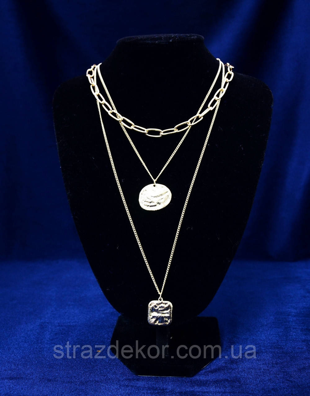 Колье цепочки 3 в 1 с подвесками медальонами (цвет золото или серебро) - фото 5 - id-p1129858554