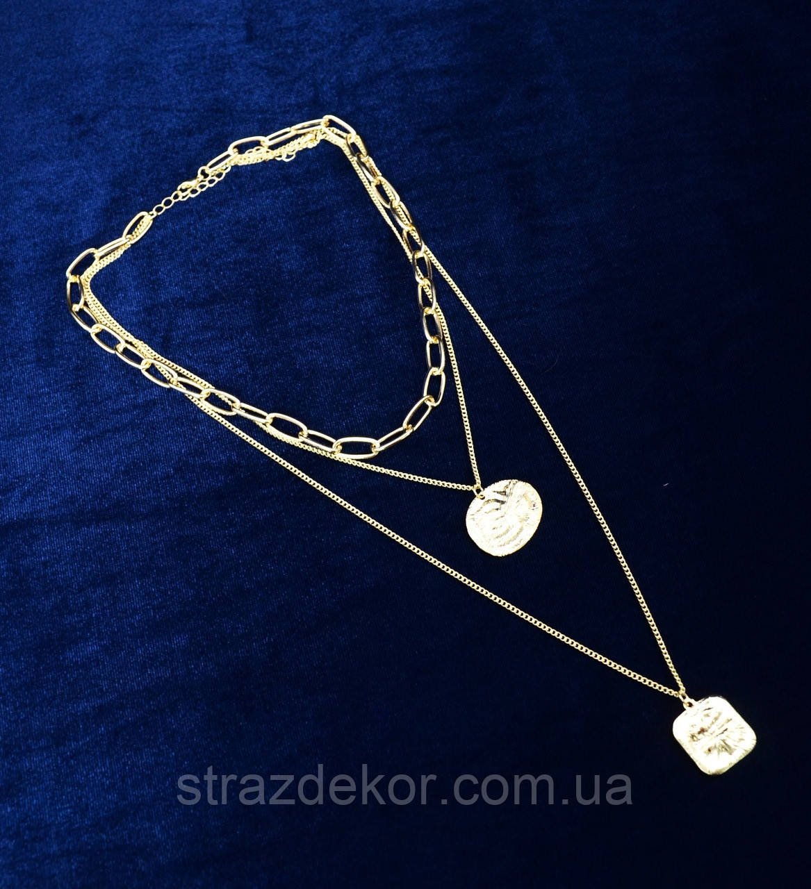 Колье цепочки 3 в 1 с подвесками медальонами (цвет золото или серебро) - фото 1 - id-p1129858554